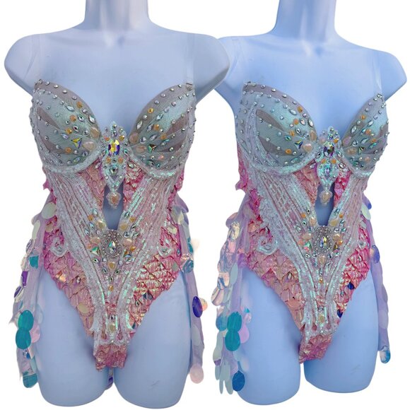 L'Amour Le Allure Dresses & Skirts - Iridescent Orange Dragon Scale Monokini Bodysuit Dress Dance Festival Costume